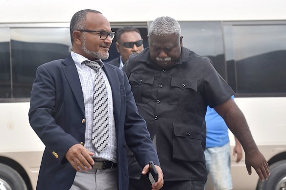 Solomon Islands’ new prime minister  Matthew Wale (left) in Honiara in 2024.