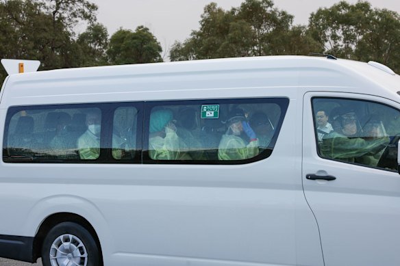 ‘Hantavirus’ passengers arriving at Bullsbrook Centre for National Resilience, Bullsbrook.
