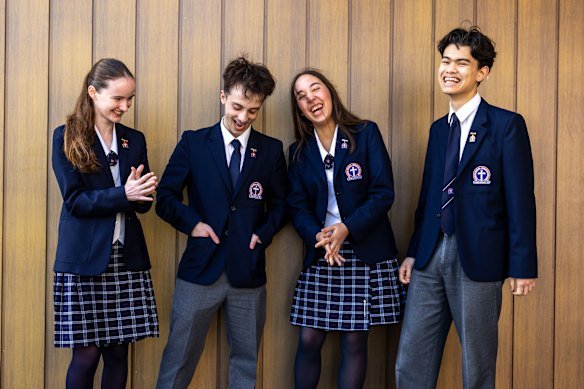 Year 12 students Annabel Cook, Alex Lotorto, Isabella Chavez and Henry Lowe of Thomas Hassall Anglican College, in Middleton Grange, western Sydney.