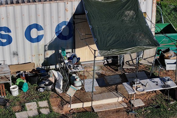 Dezi Freeman’s shipping container hideout where he was shot.