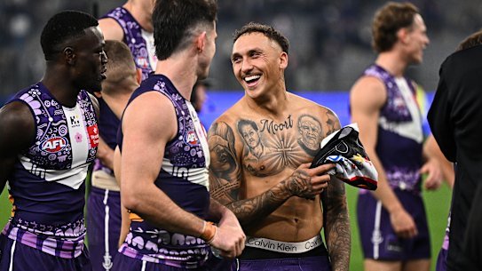 Shai Bolton and the Dockers were all smiles after their win over the Saints.