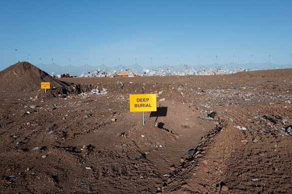 The “deep burial” section of Werribee tip, in Melbourne’s west, where batteries were allegedly dumped.