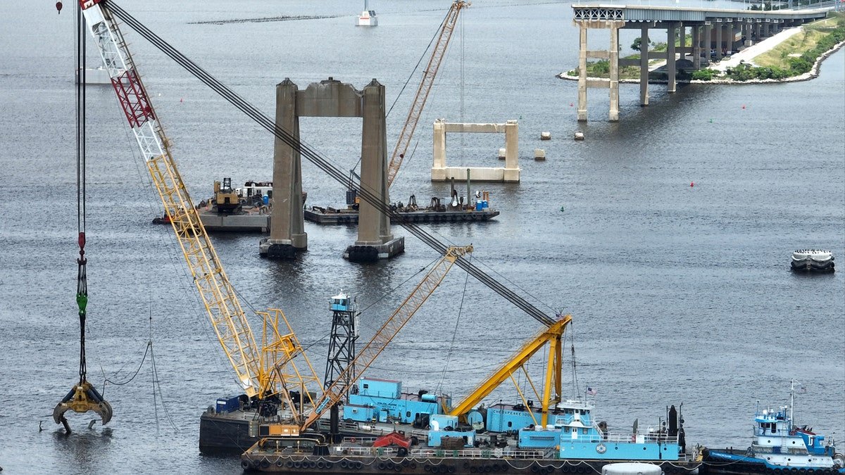 Salvage crews cleaning wreckage from Francis Scott Key Bridge collapse over Patapsco River