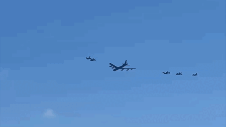 EXCLUSIVE: Air Force debuts historic 8-ship bomber-fighter formation over Miami Beach EXCLUSIVE: Air Force debuts historic 8-ship bomber-fighter formation over Miami Beach