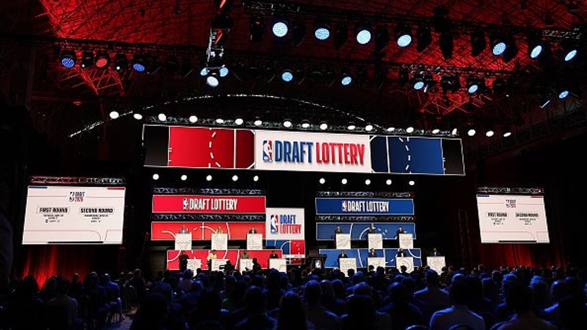 Signage displayed at the 2026 NBA Draft Lottery at Navy Pier in Chicago