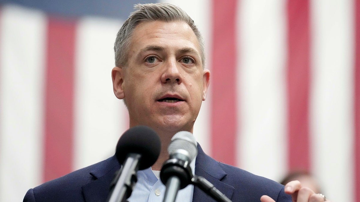 Indiana U.S. Sen. Jim Banks speaking at Aerodyn Engineering in Indianapolis