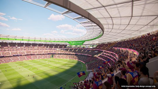The interior of the planned Brisbane Stadium at Victoria Park, shown in legacy AFL mode.