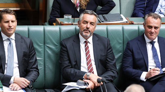 New deputy leader of the Nationals, Darren Chester, centre.