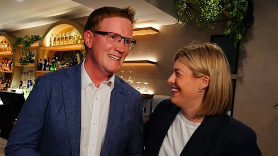 Opposition Leader Jess Wilson with Nepean candidate Anthony Marsh.