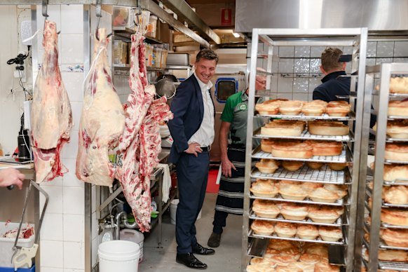 Opposition Leader Angus Taylor during a visit to Griffith Butchery and Bakery in Canberra on Tuesday.