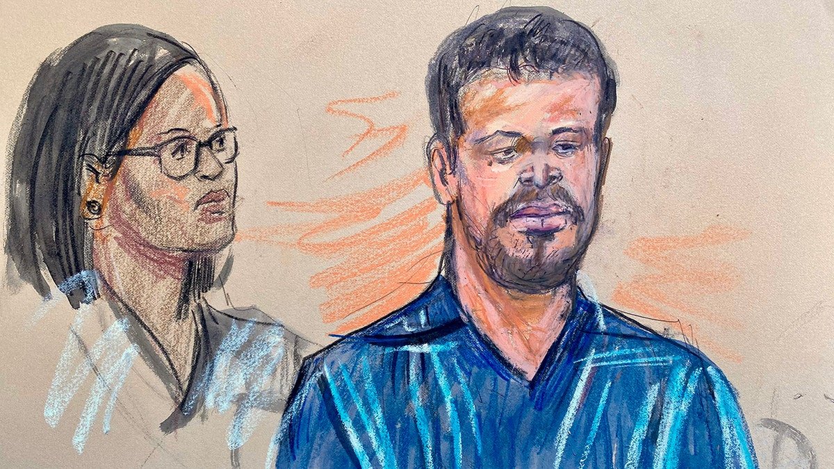 Sketch of Cole Allen appearing in court at E. Barrett Prettyman United States Court House in Washington, DC