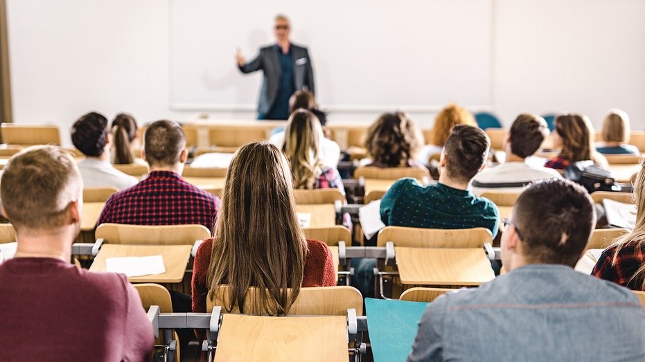 A college class in a lecture hall