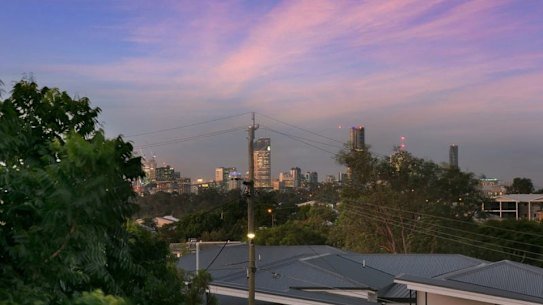The original view of the city from Greenfield and Ratcliffe’s Villa Street townhouse in Annerley.