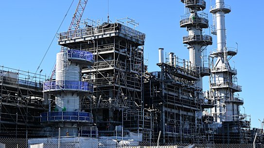 Ampol’s Lytton Refinery upgrade is seen being built.