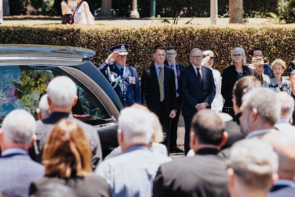 Premier Chris Minns, Prime Minister Anthony Albanese, Governor-General Sam Mostyn and NSW Governor Margaret Beazley attend the funeral of Peter Meagher.
