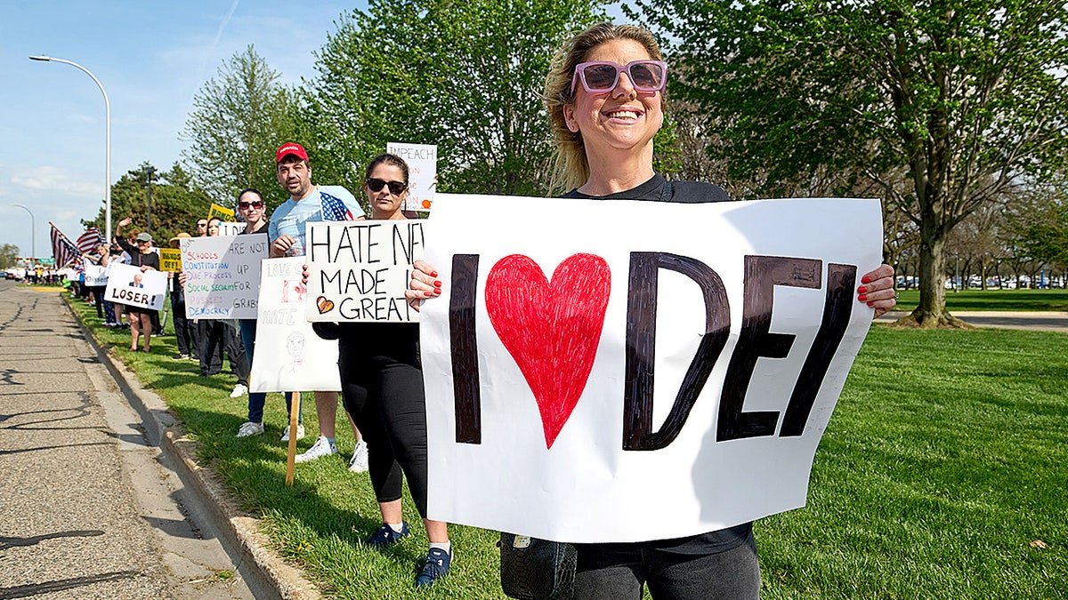 Hundreds of demonstrators protesting outside Macomb County Community College in Warren, Michigan