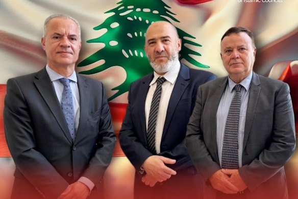 Rateb Jneid with Mohammed Berjaoui and Lebanon’s ambassador to Australia Milad Raad in a Facebook post distributed by AFIC last year. 