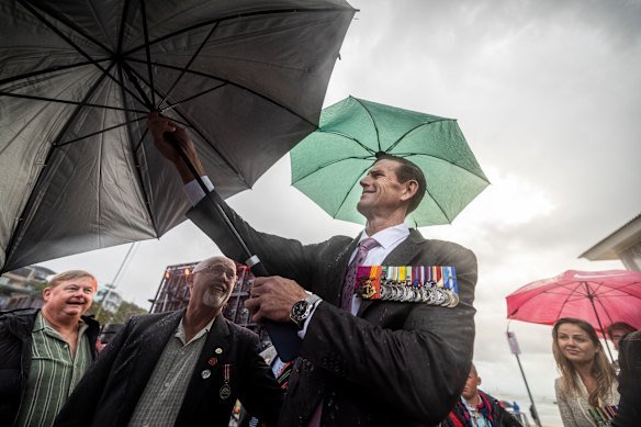 Former SAS soldier Ben Roberts-Smith attends the dawn service at Currumbin on the Gold Coast earlier this year.