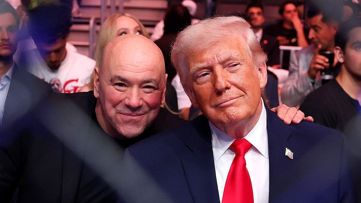 US President Donald Trump and UFC President Dana White seated at UFC 327 event in Miami