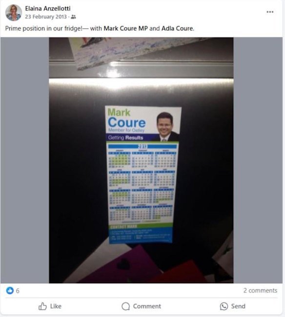 Elaina Anzellotti’s Mark Coure fridge magnet, as pictured in a 2013 Facebook post.