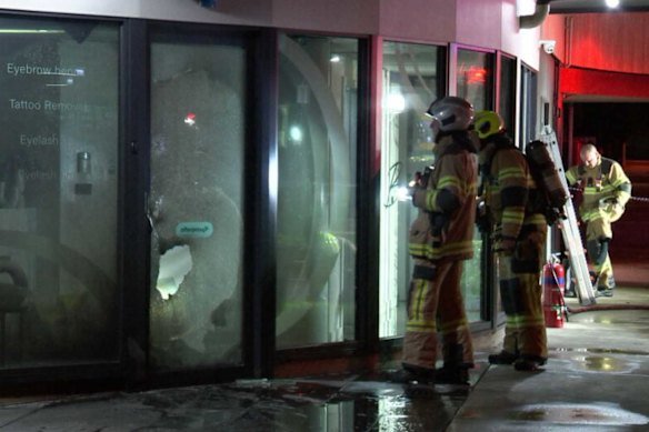 Firefighters on scene at the attempted arson attack. 