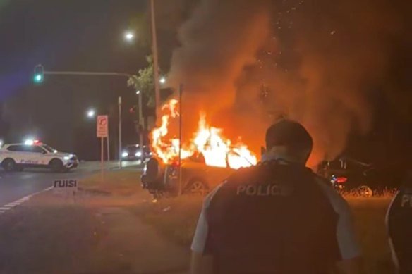 The man was dragged from the burning vehicle by onlookers.