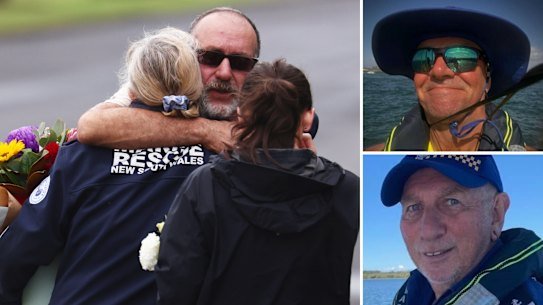 Ballina locals pay their respects outside the Marine Rescue Centre in Ballina after two rescuers - Frank Petsch, 62, and Bill Ewen, 78, died while trying to save a stricken yachtsman.