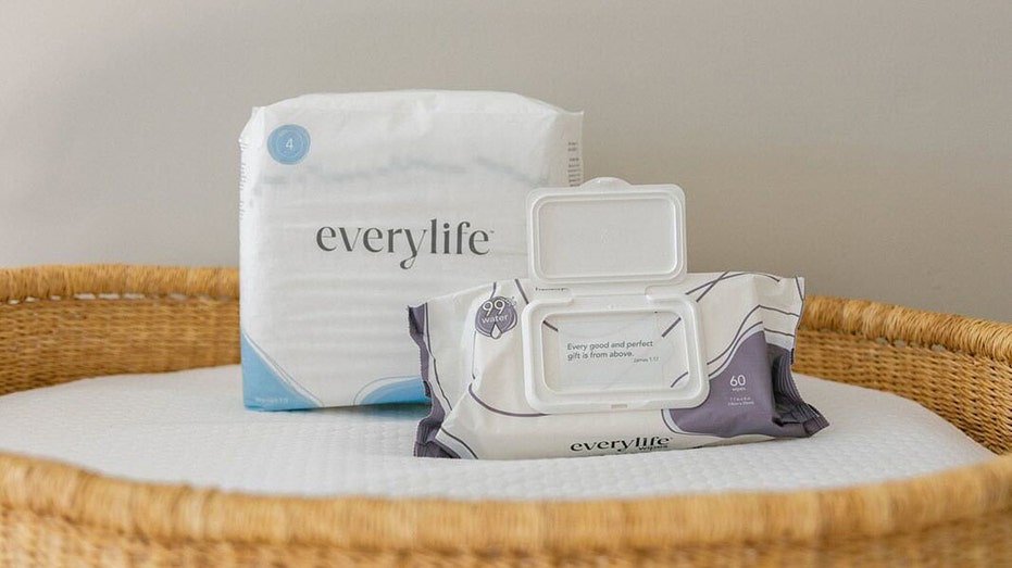 EveryLife diaper package and baby wipes displayed on a table