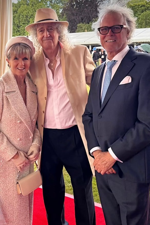 Julie Bishop, Brian May from Queen and Stephen Gray at the King’s Trust 50th Anniversary Garden Party at Buckingham Palace last week.