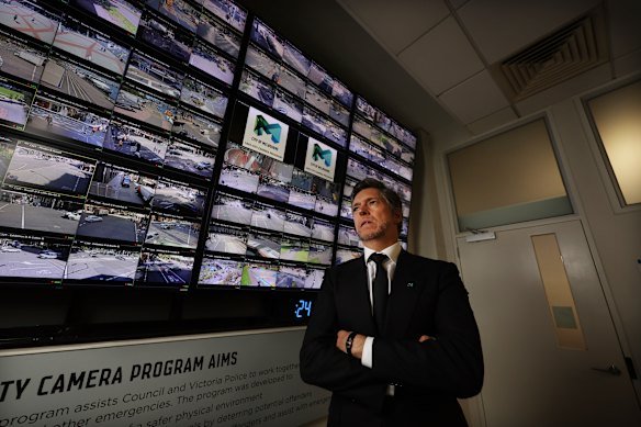 Lord Mayor Nick Reece in the City of Melbourne’s camera control room in 2025.