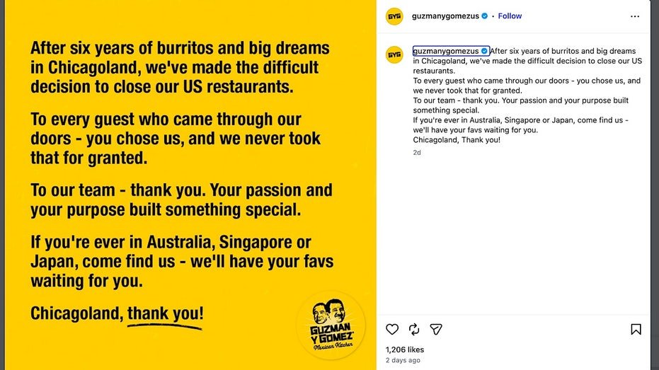 Guzman y Gomez's instagram closing message