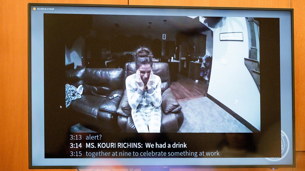 Kouri Richins body camera video playing on courtroom monitor