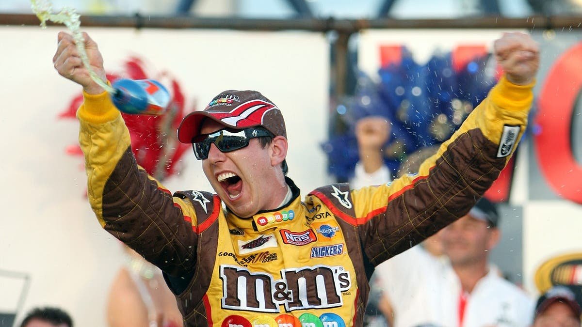 Kyle Busch celebrating victory at Las Vegas Motor Speedway
