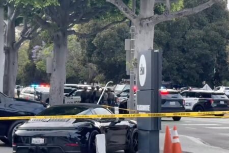 Armed suspect barricades himself in truck with female hostage in Beverly Hills after trying to mow down sheriff’s deputy