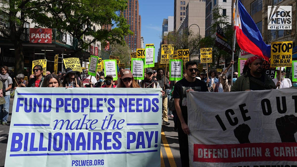 may day protester signs