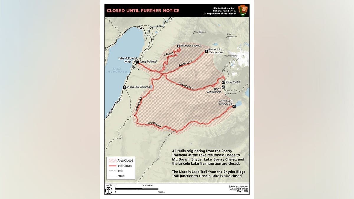 A closed section of the Mt. Brown Trail in Glacier National Park