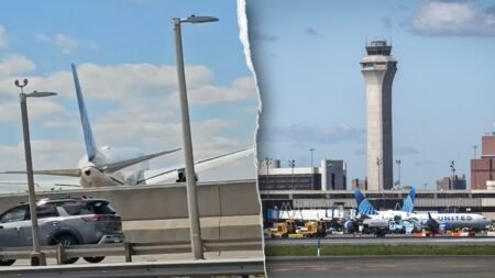 United flight carrying 221 passengers hits pole and truck on approach to Newark