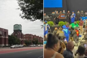 Brawl erupts at Virginia high school graduation as spectator attacks student walking to get their diploma Brawl erupts at Virginia high school graduation as spectator attacks student walking to get their diploma