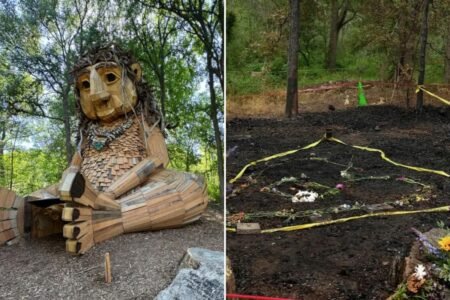 Iconic Texas giant troll burns down in mysterious fire as heartbroken artist speaks out Iconic Texas giant troll burns down in mysterious fire as heartbroken artist speaks out