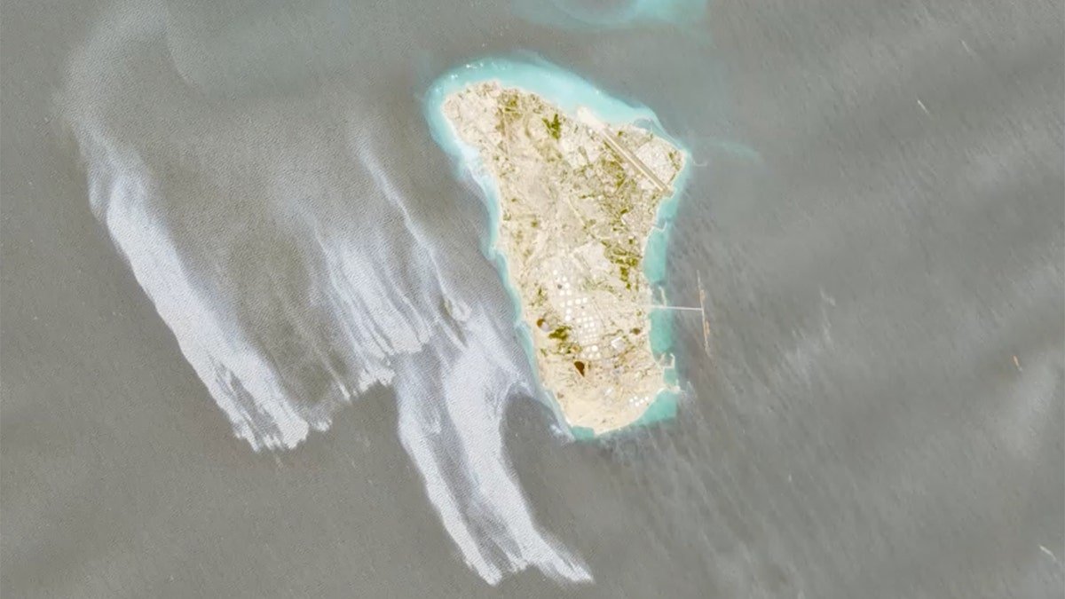 Oil slick visible around Kharg Island in the Persian Gulf