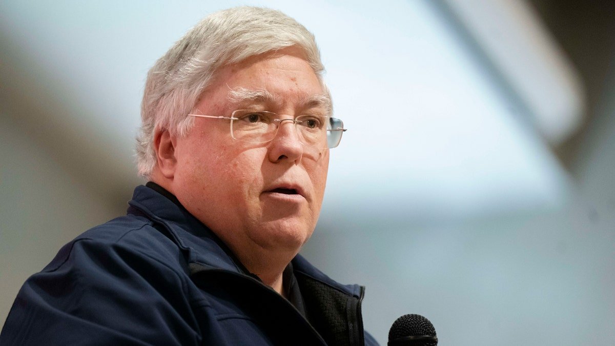West Virginia Governor Patrick Morrisey speaking at an event in Abingdon, Virginia