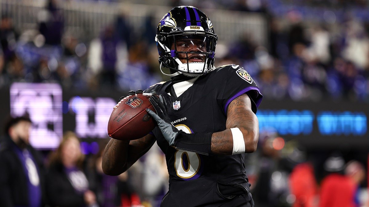 Lamar Jackson warming up on the field at M&T Bank Stadium in Baltimore