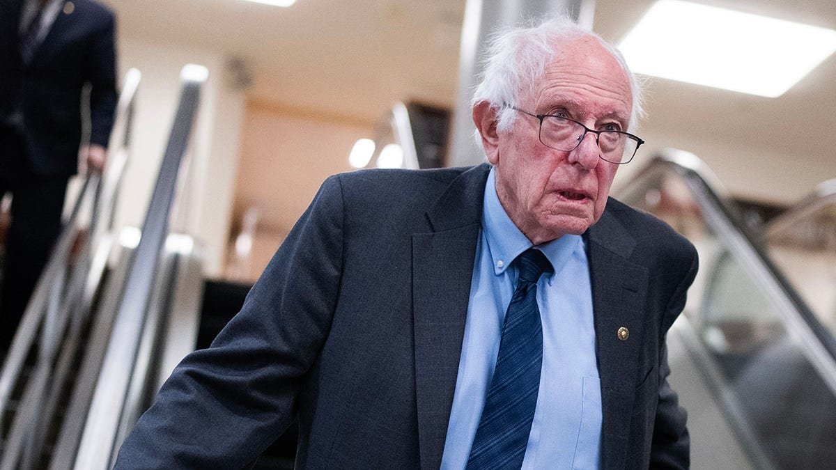 Sen. Bernie Sanders walking in the Senate subway