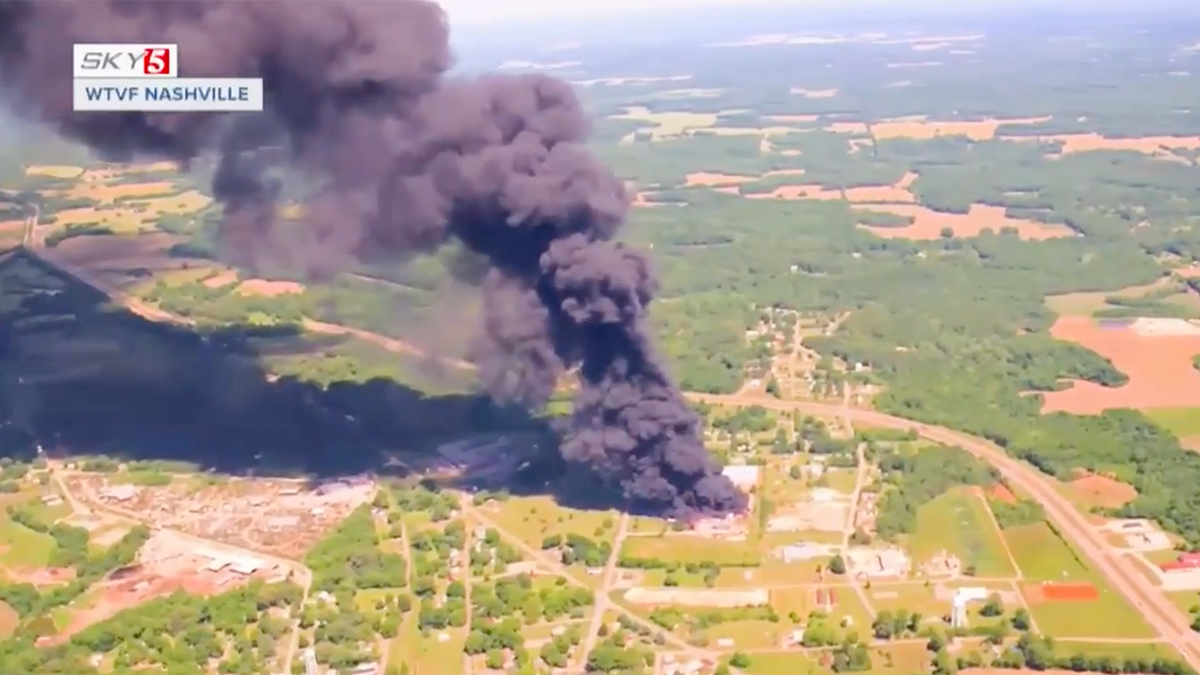 A giant plume of black smoke was seen from the sky.