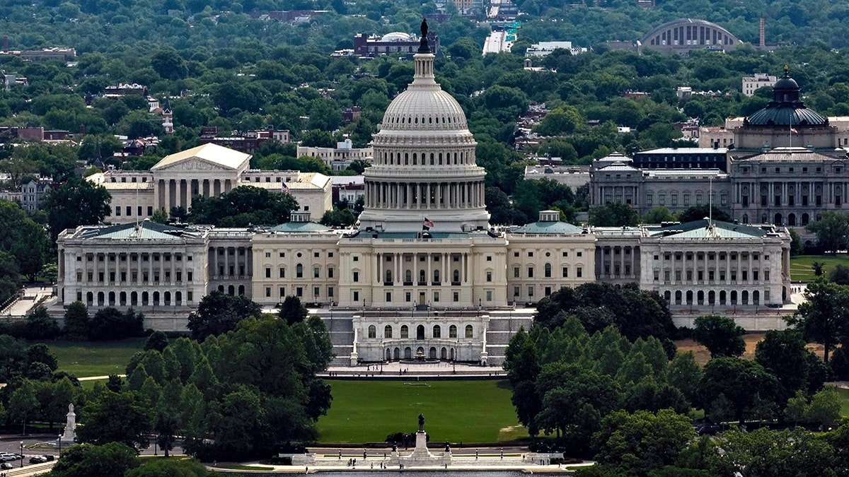 View of the U.S. Capitol Building from the top of the Washington Monument in Washington, D.C.