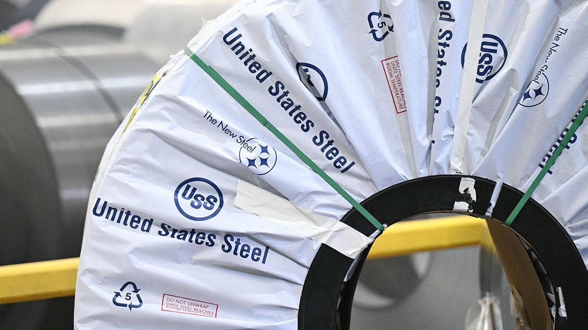 US Steel logo on a roll of steel at Irvin Works in West Mifflin, Pennsylvania