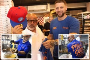 Owner of Philadelphia’s iconic Pat’s cheesesteaks forced to work in NY — wearing ‘Philly Sucks’ shirt — after losing Knicks bet Owner of Philadelphia’s iconic Pat’s cheesesteaks forced to work in NY — wearing ‘Philly Sucks’ shirt — after losing Knicks bet
