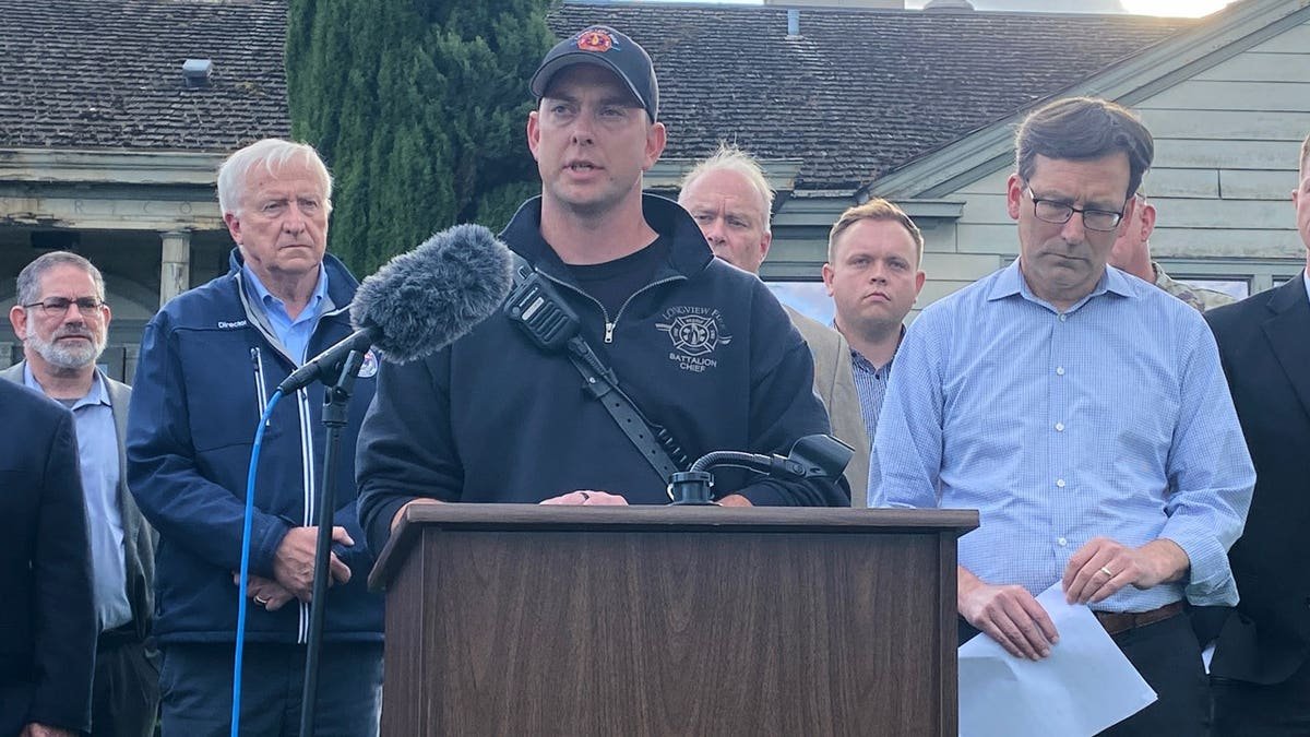 Longview Fire Department Battalion Chief Matt Amos spoke at a press conference