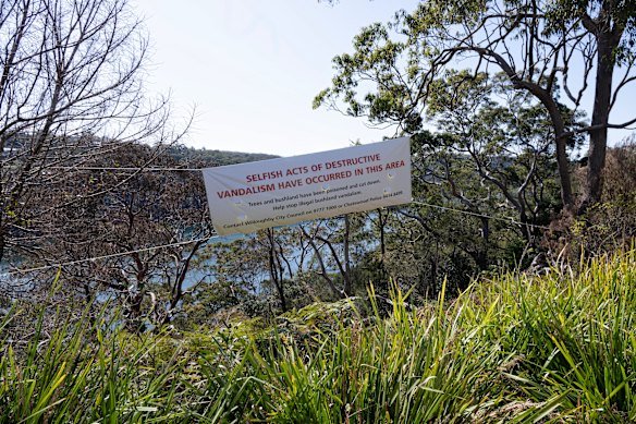One of the banners hung by the council in response to the environmental vandalism.