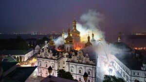Russian strikes on Kyiv kill nine and leave cathedral in flames Russian strikes on Kyiv kill nine and leave cathedral in flames